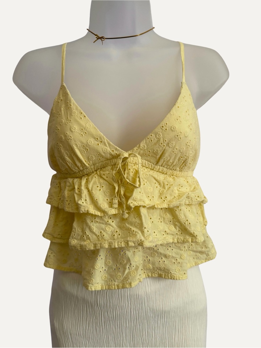 HOLLISTER Butter Yellow Tiered Eyelet Ruffle Cami Top